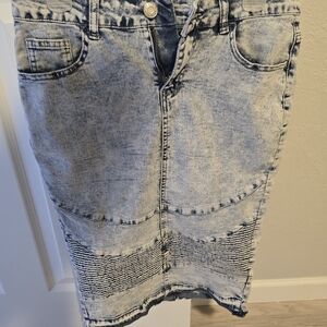 Acid Wash Blue Denim Midi Skirt